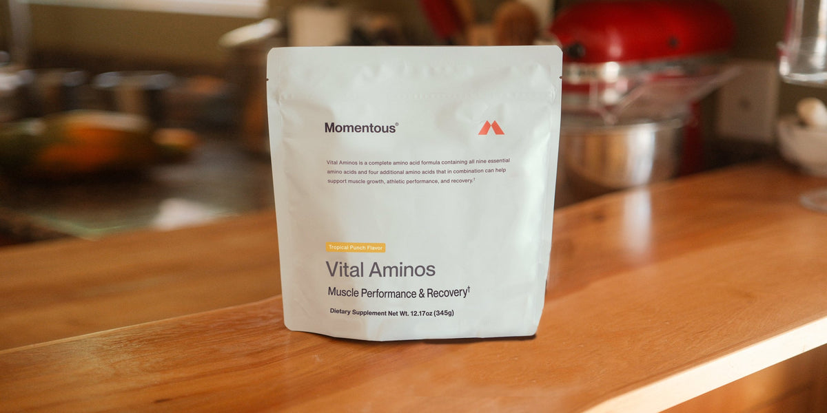 A bag of Momentous Vital Aminos