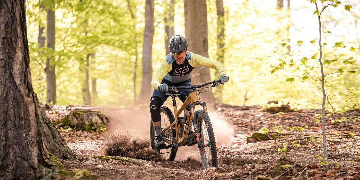 Male athlete riding mountain bike