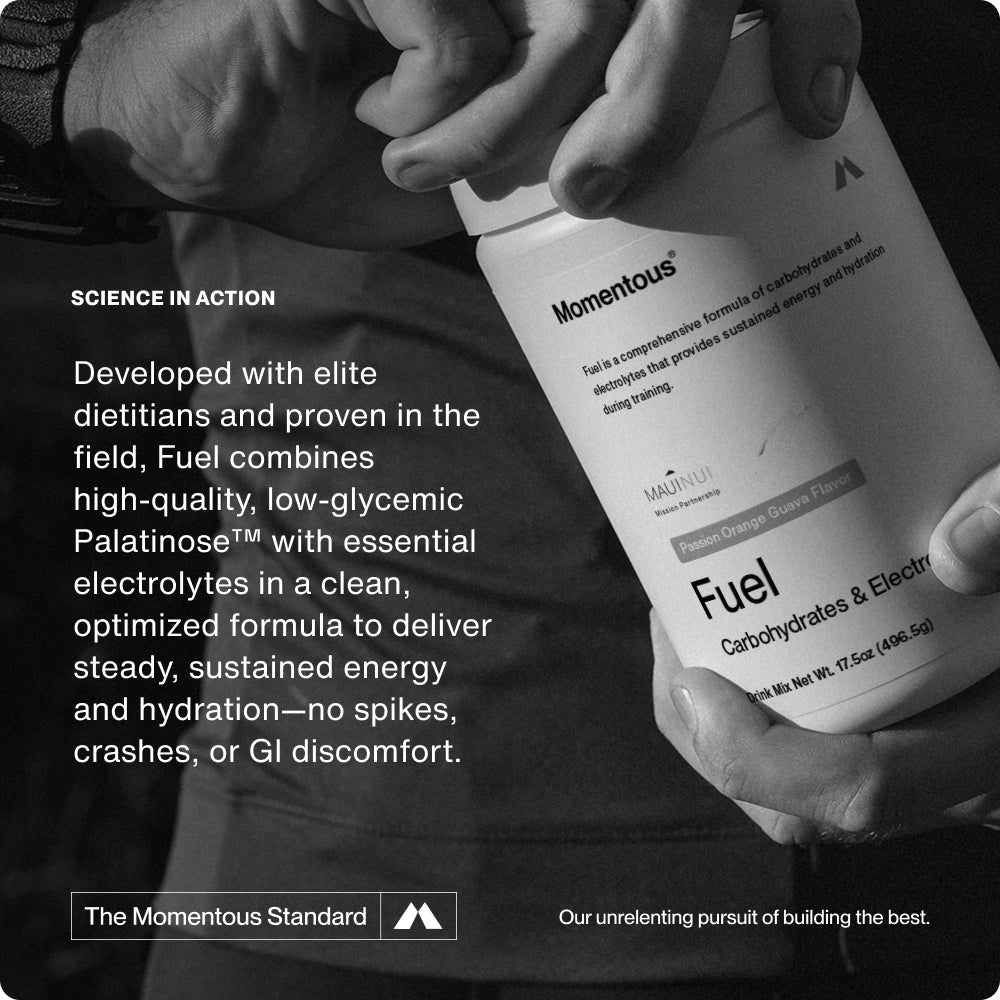 Science in Action
Developed with elite dietitians and proven in the field, Fuel combines high‑quality, low‑glycemic Palatinose™ with essential electrolytes in a clean, optimized formula to deliver steady, sustained energy and hydration—no spikes, crashes, or GI discomfort.