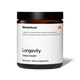 Momentous Longevity Cellular Health supplement jar with 90 capsules, white label and black lid, photographed against a plain background.