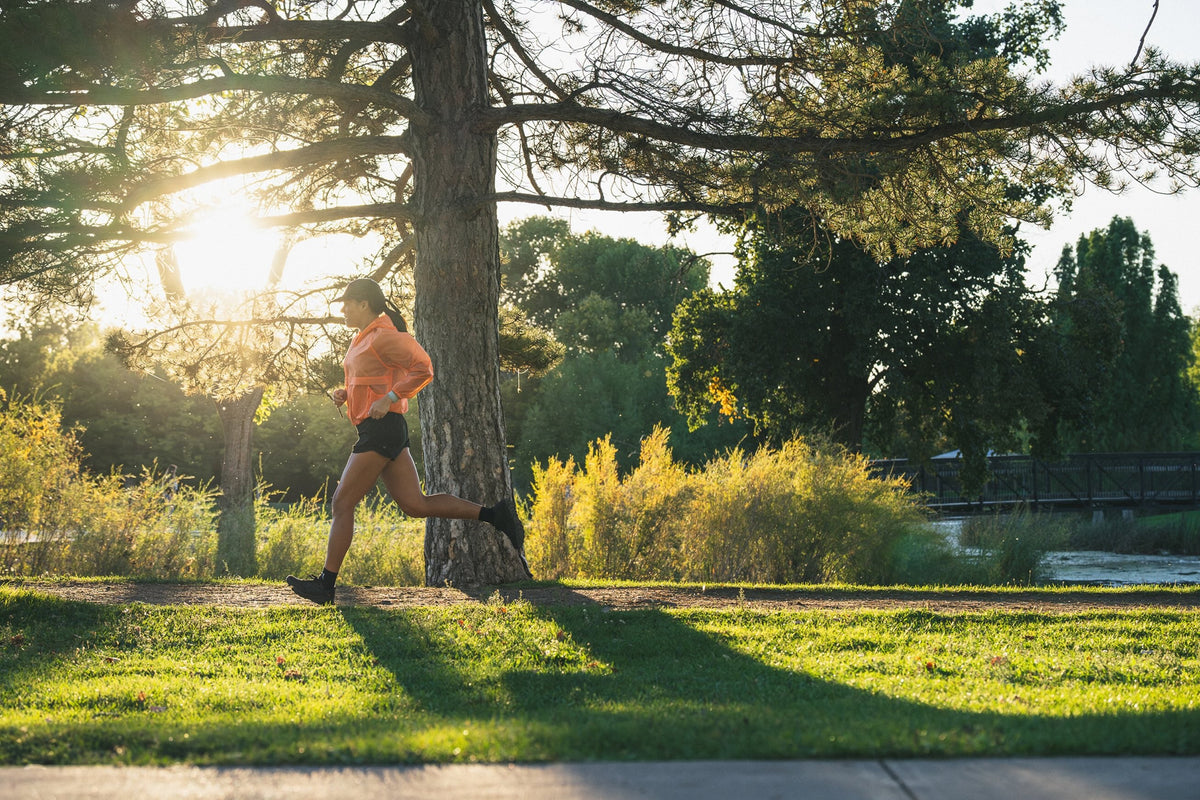 A woman running in a park