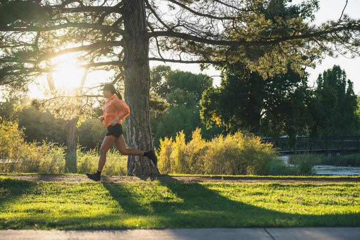 A woman running in a park