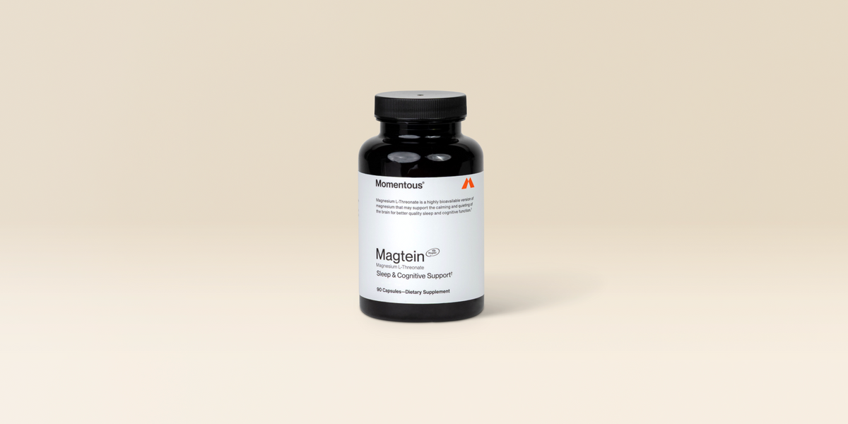 A bottle of Momentous Magtein Magnesium L-Threonate