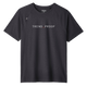 Front view of a charcoal gray short-sleeve performance T-shirt with raglan sleeves. The shirt features a minimalist design with the word “TREND_PROOF” printed in clean white uppercase lettering across the chest, with a subtle red underscore between the words. A small stitched emblem detail appears near the left shoulder seam. The collar label reads “RHONE.” The fabric appears lightweight and athletic with a smooth, structured drape.