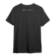 Back view of a charcoal gray athletic T-shirt with a clean, minimal design. Centered high across the upper back is a small orange Momentous logo and wordmark. To the right of it is a white signature graphic, referencing Arnold Schwarzenegger. The shirt has short sleeves and a straight hem, maintaining a sleek performance fit.