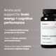“Momentous Acetyl L-Carnitine bottle with text: ‘Amino acid support for brain energy + cognitive performance. Fuels mitochondrial energy production in the brain. Supports focus, memory, and mental clarity. Helps protect against oxidative stress and cognitive fatigue.’”