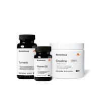 Momentous Turmeric, 60 capsules, helps reduce exercise-induced inflammation to support joint health and muscle recovery in a highly bioavailable form, beside Vitamin D3 2000IU, 60 liquid capsules, helps build strong bones and immunity, formulated with olive oil for superior absorption, and Creatine unflavored 30 servings 5.3 oz 150g, supports cognitive and muscle performance, pure creatine monohydrate in an ultrafine powder, all three NSF Certified Sport. (459 chars)