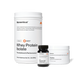 Product image of Momentous Whey Protein Isolate in unflavored variety shown with Vitamin D3 and Creatine tubs.