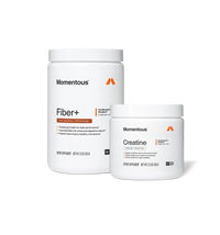 Momentous Fiber+, Pure Cinnamon, 30 servings, net wt 11 oz 312g, activates gut health for daily performance with 3 essential fibers for enhanced digestive support and prebiotic starch that fuels a healthy microbiome, beside Creatine unflavored 30 servings 5.3 oz 150g, supports cognitive and muscle performance, highest quality pure creatine monohydrate, ultrafine powder for easy mixability, The Momentous Standard Signature Spec, NSF Certified Sport. (452 chars)