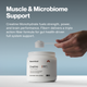 Muscle & Microbiome Support. Creatine Monohydrate fuels strength, power, and brain performance. Fiber+ delivers a triple action fiber formula for gut health-driven full system support. Hand holding a scoop over Momentous Creatine – Signature Spec, Unflavored, 30 Servings, 5.3oz (150g), NSF Certified for Sport.