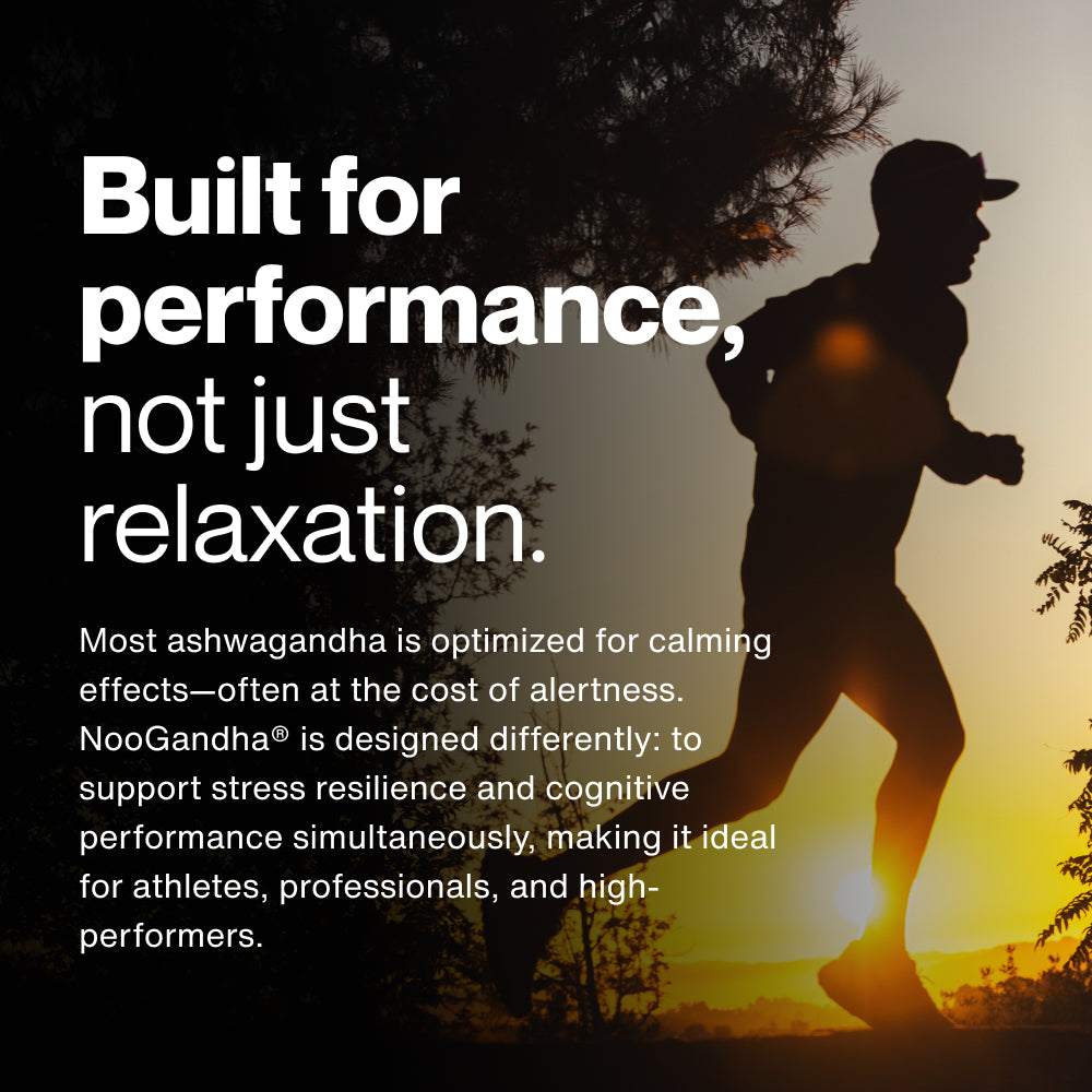 Built for performance, not just relaxation. Most ashwagandha is optimized for calming effects at the cost of alertness. NooGandha supports stress resilience and cognitive performance.