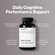 A bottle of Momentous Brain Drive appears centered on a light background with benefit callouts around it. Text on the image reads: “Daily Cognitive Performance Support” “Promotes motivation & productivity” “Supports focus, clarity & mental performance” “Caffeine-free, no jitters or crashes” “Enhances neurotransmitter activity” The bottle label reads: “Momentous®” “Brain Drive is a balanced formula of research-backed ingredients that may support the production of dopamine