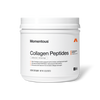 Product photo of a white Momentous Collagen Peptides tub on a black background. Label: Momentous, Collagen Peptides, Unflavored, 30 Servings, 15g of collagen protein supports joint, tendon, and ligament health, Clinically studied FORTIGEL reduces joint discomfort, Enhanced with Vitamin C to increase collagen strength, Dietary Supplement, Net Wt. 1.12 LB (507 G), with NSF Certified Sport badge and The Momentous Standard Signature Spec mark.