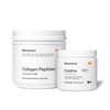 Two Momentous products on black background: Collagen Peptides – Joint & Bone Health, 15g collagen protein plus 50mg Vitamin C, 1.12lb (507g); Creatine – Signature Spec, Unflavored, 30 Servings, Supports cognitive and muscle performance, 5.3oz (150g), NSF Certified for Sport.
