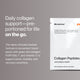 A single-serve packet of Momentous Collagen Peptides. Text reads: “Daily collagen support—pre-portioned for life on the go.” Additional text mentions grass-fed collagen, FORTIGEL®, and Vitamin C for joints, mobility, and recovery.