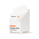 Momentous Collagen Shot Orange Mango flavor carton with 15 packets displayed inside. Box text reads: Collagen Shot, Joint & Bone Health, Dietary Supplement Net Wt. 13.2oz (375g).