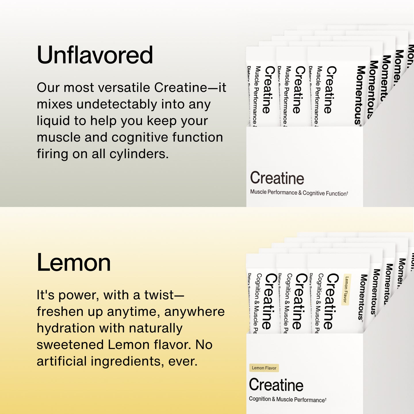 Unflavored & Lemon creatine travel pack flavor highlights