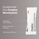 “Creatine packet with text: ‘Exceptionally Pure Creatine Monohydrate. Strength & Power Output. Muscle Growth & Recovery. Brain Energy & Focus.’”