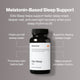Bottle of Momentous Elite Sleep on a gray background with text callouts. Text reads: “Melatonin-Based Sleep Support.” “Elite Sleep helps support faster sleep onset, deeper rest, and overnight recovery when your sleep rhythm is off.” Surrounding text reads: “Helps you fall asleep faster,” “Supports staying asleep longer,” “Promotes calm before bed,” and “Helps support circadian rhythm.” Bottle label reads: “Momentous,” “Elite Sleep,” “Sleep,” and “60 Capsules—Dietary Supplement.”