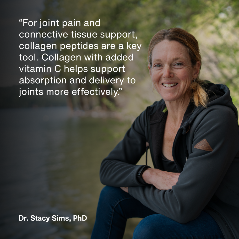 Dr. Stacy Sims, PhD seated outdoors. Quote reads: 