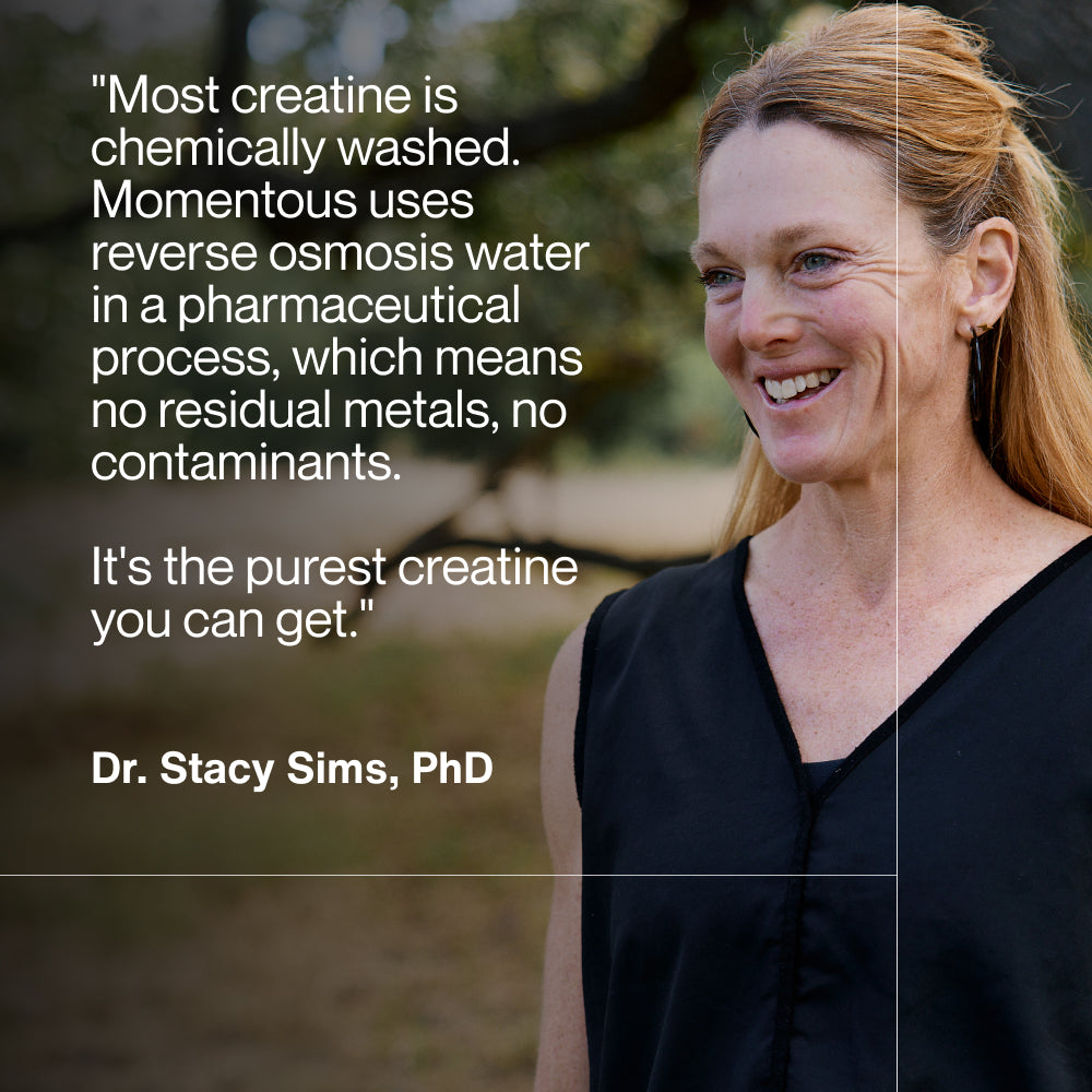 Dr. Stacy Sims, PhD smiling outdoors in a black sleeveless top. Quote reads: 