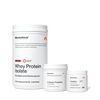 Three Momentous products on black background: Whey Protein Isolate – Chocolate Flavor, Upgraded Formula, Foundational & Performance, 1.44lb (655g); Collagen Peptides – Joint & Bone Health, 15g collagen protein plus 50mg Vitamin C, 1.12lb (507g); Creatine – Signature Spec, Unflavored, 30 Servings, 5.3oz (150g), NSF Certified for Sport.