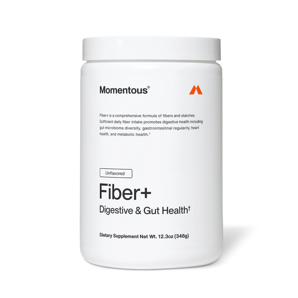 Momentous.
Fiber+ is a comprehensive formula of fibers and starches. Sufficient daily fiber intake promotes digestive health including gut microbiome diversity, gastrointestinal regularity, heart health, and metabolic health.
Unflavored.
Fiber+.
Digestive & Gut Health†.
Dietary Supplement Net Wt. 12.3 oz (348g).