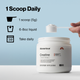 1 Scoop Daily. How to use Momentous Creatine: 1 scoop (5g), 6-8oz liquid, take daily. Hand holding a measuring scoop over an open white tub of Momentous Creatine – Signature Spec, Unflavored, 30 Servings, 5.3oz (150g), NSF Certified for Sport.
