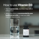 Dark blurred background image with a glass of water and a black Momentous Vitamin D3 bottle. Text: 
