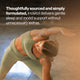 Woman stretching in an indoor setting with warm lighting. Text reads: “Thoughtfully sourced and simply formulated, Inositol delivers gentle sleep and mood support without unnecessary extras.”