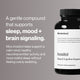 Momentous Inositol bottle partially visible on a light gray background. Text reads: “A gentle compound that supports sleep, mood + brain signaling.” Additional text reads: “Myo-Inositol helps support a calm mind, healthy neurotransmitter activity, and more restful sleep without feeling overly sedating.”