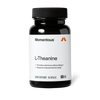 Momentous L-Theanine bottle on a black background, promotes calm focus without fatigue and supports a relaxed mind for sleep, dietary supplement, 60 capsules, NSF Certified for Sport. (182 chars)