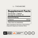L-Theanine Supplement Facts panel: serving size 1 capsule, 60 servings per container, L-Theanine 200mg. Other ingredients rice flour, hypromellose (capsule), magnesium stearate, silica. NSF Certified for Sport, The Momentous Standard, gluten free, GMO free, vegan. (261 chars)