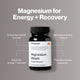 Magnesium for Energy + Recovery. Enhances muscle function. Supports energy + recovery. Reduces soreness + fatigue. Promotes muscle relaxation. Image shows Momentous Magnesium Malate bottle.