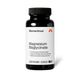Front view of a Momentous Magnesium Bisglycinate supplement bottle. Black opaque bottle with black cap and white label featuring the Momentous logo and orange triangular 