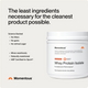The least ingredients necessary for the cleanest product possible. Momentous Whey Protein Isolate spiced chai tub with text: science backed, no fillers, no gums, no refined sugar, mixes seamlessly, naturally sweetened, NSF Certified for Sport.