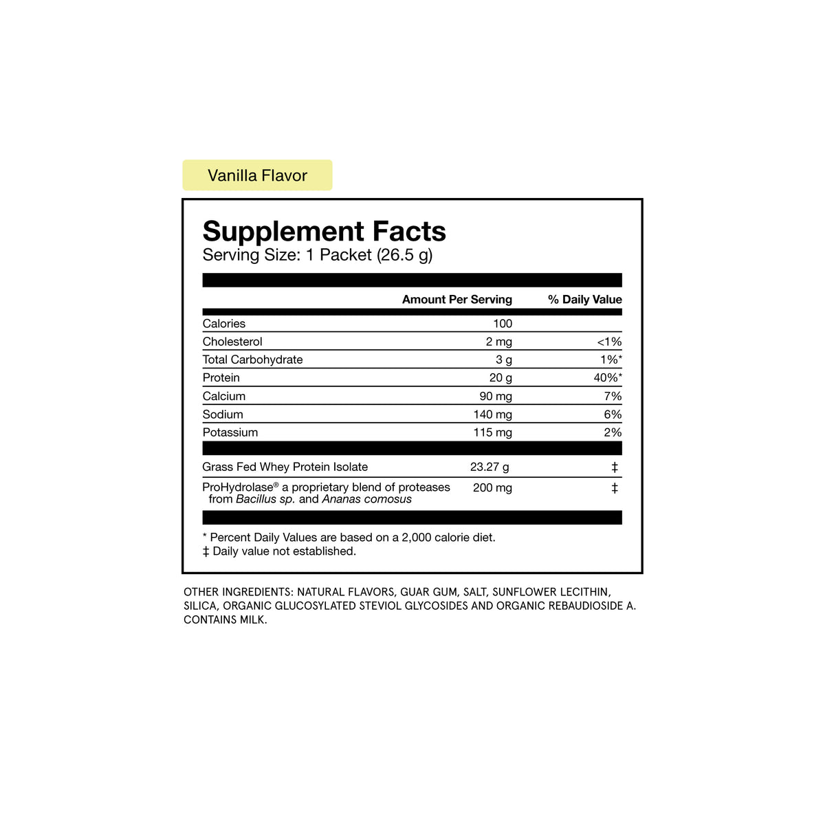 Vanilla Flavored Grass-Fed Whey Protein 14-Travel Packs Supplement Facts