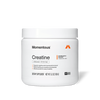 White tub of Momentous Creatine on black background. Label reads: Momentous Creatine – The Momentous Standard Signature Spec – Unflavored, 30 Servings – Supports cognitive and muscle performance, Highest quality pure creatine monohydrate, Ultrafine powder for easy mixability – Dietary Supplement, Net Wt. 5.3oz (150g) – NSF Certified for Sport.