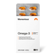 Momentous Omega-3 supplement packet containing four golden capsules in blister pack with product information and branding.