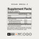 Momentous Vegan Omega-3 Supplement Facts, serving size 2 capsules, 30 servings per container, 15 calories, total fat 1.5g, omega-3 fatty acids from algae oil schizochytrium sp. 1000mg with EPA 500mg and DHA 500mg, NSF Certified Sport, Signature Spec, gluten free, GMO free, vegan. (283 chars)