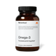 A brown glass bottle of Momentous Omega-3 capsules is centered on a white background. Text on the label reads: “Momentous®” “Omega-3 fatty acids play a critical role in cell membranes throughout the brain and body. They can help support cardiovascular health, cognitive function, and muscle and joint health.” “Omega-3” “Foundational & Cognitive†” “60 Capsules—Dietary Supplement”
