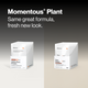 Momentous Plant, same great formula, fresh new look: old Chocolate Flavor box with upgraded formula, 100 percent Plant Protein, Foundational & Performance, net wt 11.5oz 327g, 10 packets, livemomentous.com; new box Plant Protein, The Momentous Standard Signature Spec, Chocolate Flavor, 10 packets, promotes foundational health and lean muscle, 20g premium plant protein with a complete amino acid profile, no artificial sweeteners, colors, or flavors, net wt 11.5 oz 327 g, NSF Certified Sport. (492 chars)
