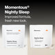 Momentous Nightly Sleep improved formula, fresh new look: the previous pouch with Magnesium L-Threonate, L-Theanine, and Apigenin, Sleep & Cognitive Support, 30 single-serve packs and Magtein, beside the new 30-serving 90-capsule pouch with Magnesium Bisglycinate, L-Theanine, and Apigenin, NSF Certified Sport. (309 chars)