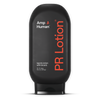 Black squeeze bottle of Amp Human PR Lotion sports lotion with bicarbonate. The front label shows the Amp Human logo and large vertical orange text reading “PR Lotion,” with smaller text noting “Sports lotion with bicarb,” 10–15 uses, 10.6 oz (300 g).