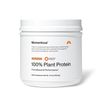 White container of Momentous 100% Plant Protein powder in Cappuccino flavor, 12.4oz size.