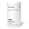 White Momentous Recovery container labeled “Chocolate Flavor.” Text reads: “Momentous. Recovery is a balanced formula of proteins and carbohydrates designed to aid in rapid recovery after training. Recovery. Post Workout†. Dietary Supplement Net Wt. 1.43 lb (649.5 g).”
