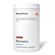 White Momentous Recovery container labeled “Chocolate Flavor.” Text reads: “Momentous. Recovery is a balanced formula of proteins and carbohydrates designed to aid in rapid recovery after training. Recovery. Post Workout†. Dietary Supplement Net Wt. 1.43 lb (649.5 g).”