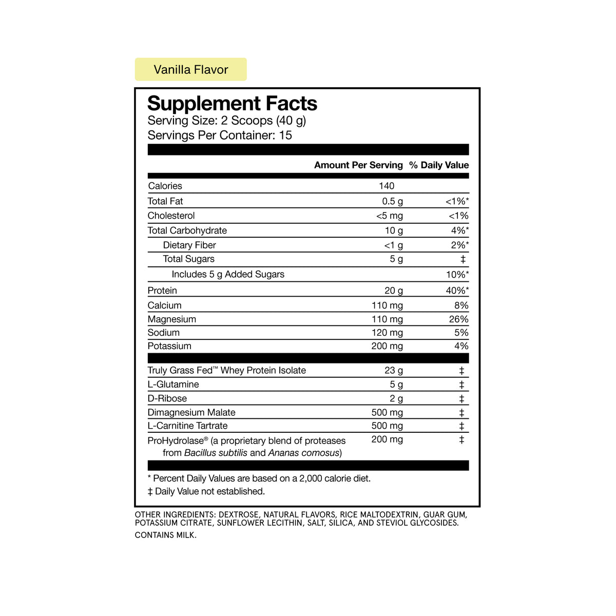 Vanilla flavored Recovery Supplement Facts