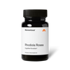 A black bottle of Momentous Rhodiola Rosea dietary supplement is centered on a plain background with a white label. Text on the label reads: “Momentous®” “Rhodiola Rosea” “Cognitive Function†” “60 Capsules—Dietary Supplement”