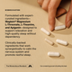 Hand placing white capsules on surface with text: Formulated with Magnesium L-Threonate, L-Theanine, and Apigenin to support relaxation and restful sleep.